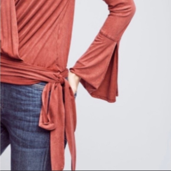 ANTHROPOLOGIE Deletta Sirpo Rust Red Wrap Pullover Bell Sleeve Size XS - Picture 3 of 9